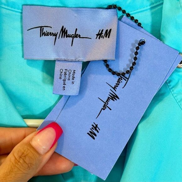 NWT Rare Thierry Mugler X H&M Blue Double Breasted Poplin Men's Shirt Small - Picture 6 of 12